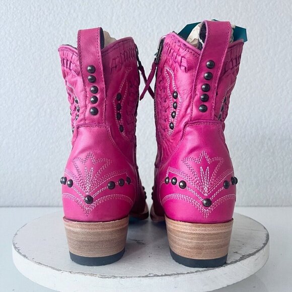 Lane COSSETTE Womens Cowboy Booties 8 Western Cowgirl Short Boots Pink Leather - Picture 3 of 11